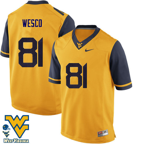 Men #81 Trevon Wesco West Virginia Mountaineers College Football Jerseys-Gold